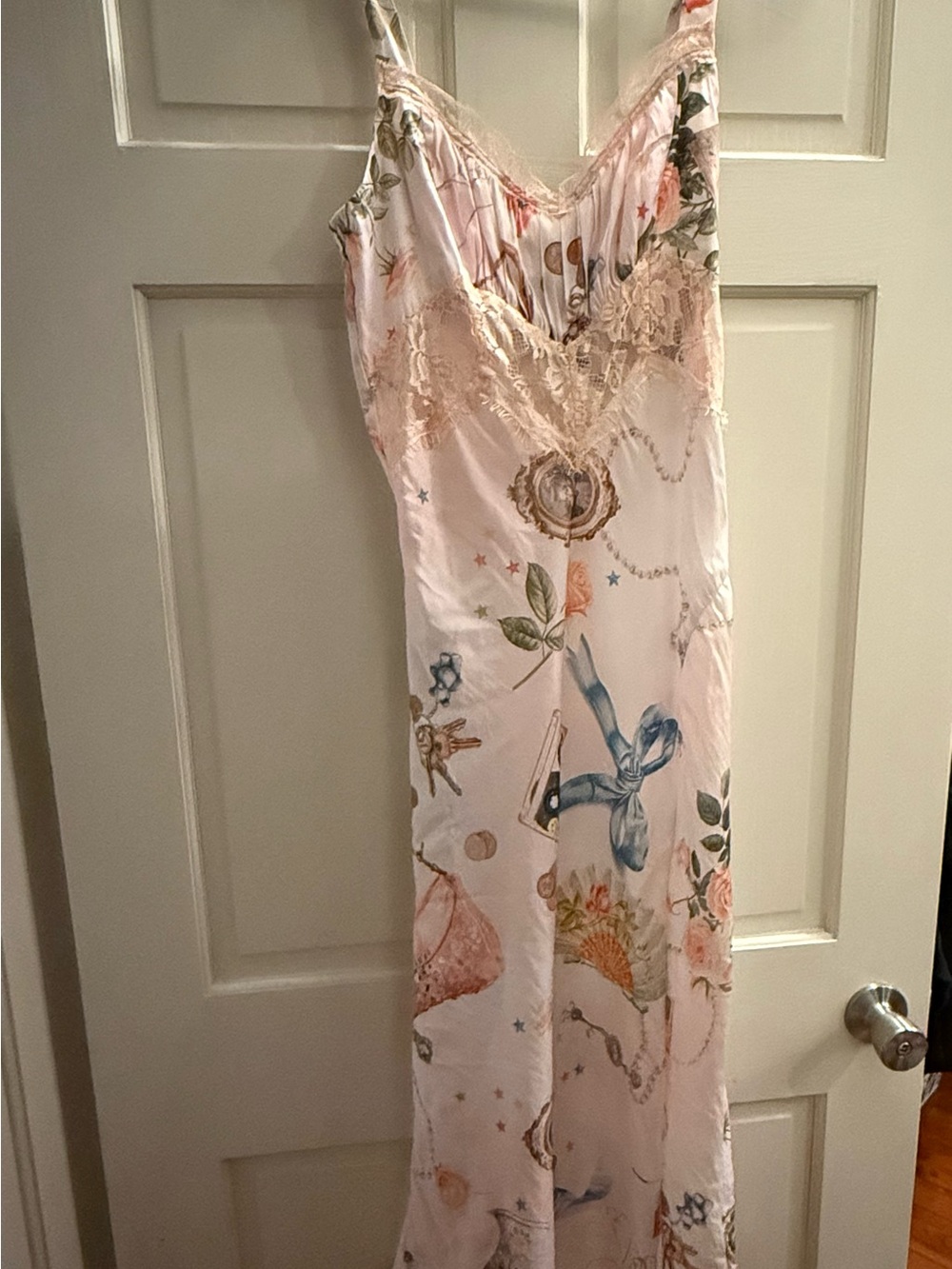 Urban Outfitters Women's Pink Floral Lace-Trim Midi Slip Dress